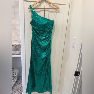 Faviana PROM DRESS, emerald green, one shoulder